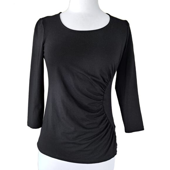 Lafayette 148 Black 3/4 Sleeve Top Size Small Stretch Jersey Pleated - Picture 1 of 7
